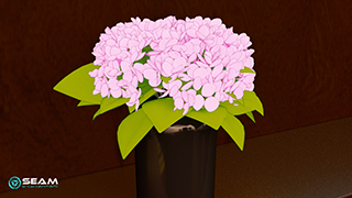 Pink potted flowering plant shaded using hybrid toon shaders.