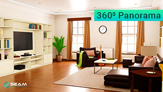 Explore a 360-degree panorama of Sam's living room.